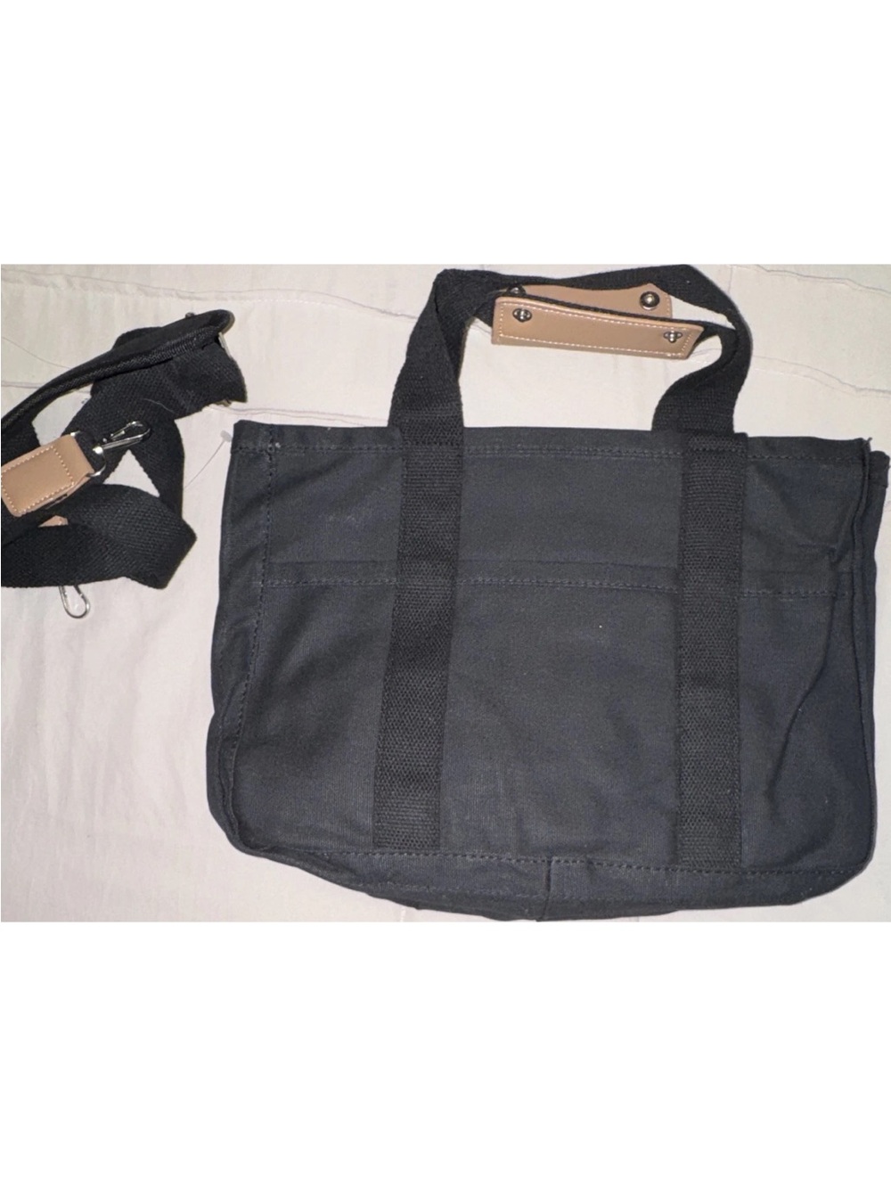 Classic Black Canvas Messenger Tote with Removable Strap